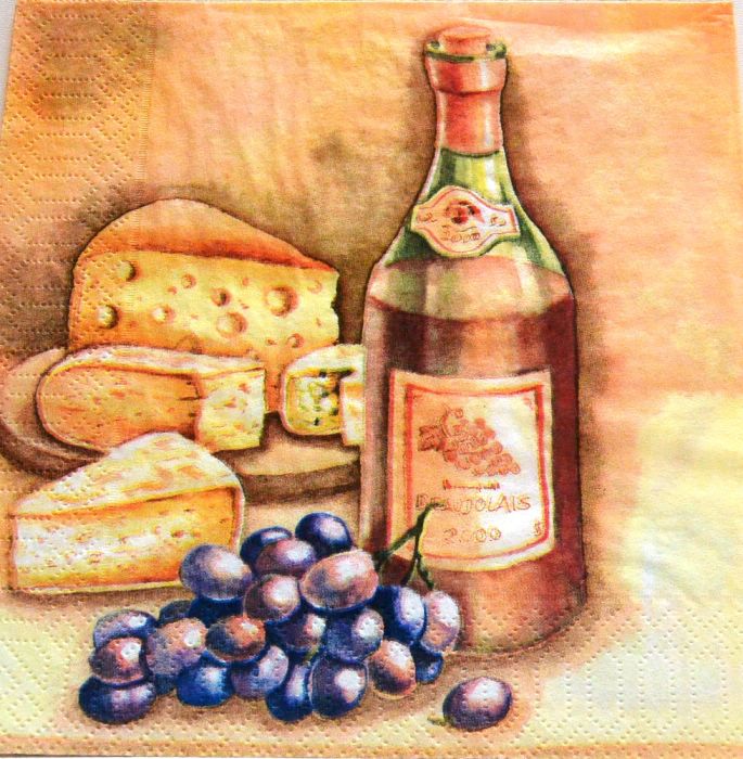 Ubrousek 33x33 cm - víno a sýr