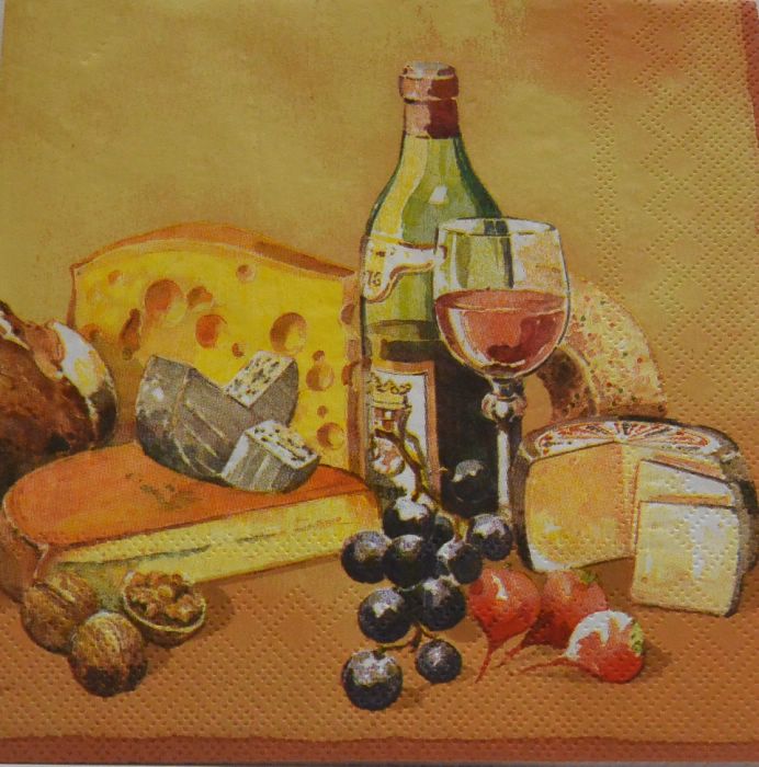 Ubrousek 33x33 cm - víno, sýr, ořechy