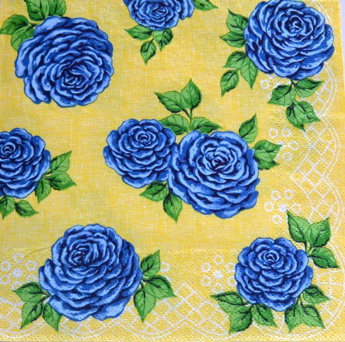 Ubrousek 33x33 cm - modré růže - žlutá