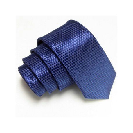 Úzká SLIM kravata tmavě modrá se vzorem šachovnice