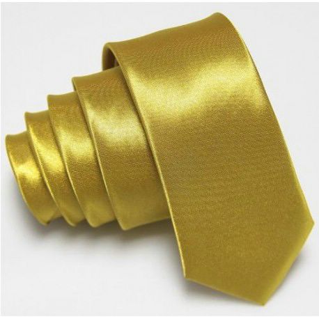 Úzká SLIM kravata zlatá se vzorem šachovnice