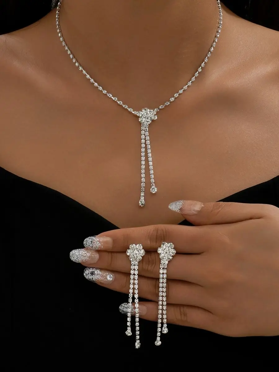Štrasový náhrdelník s náušnicem svatební šperky, náhrdelník, bižuterie