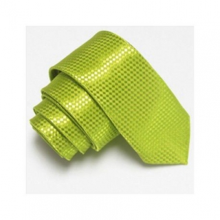 Úzká SLIM kravata světle zelená se vzorem šachovnice