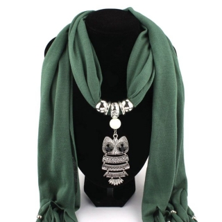 Dámský šátek s přívěškem sovy - zelená
