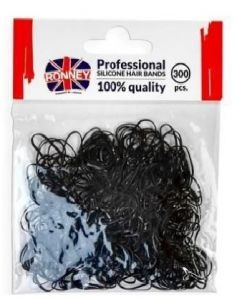 RONNEY Profesionální silikonové gumičky do vlasů 300ks - černé