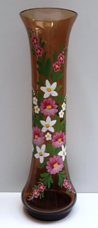 Váza s květy, ručně malované sklo - vysoká úzká 