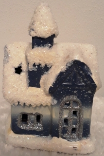 Vánoční  domeček modrý na čajovou svíčku
