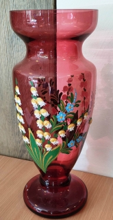 Váza s květy, ručně malované sklo - vysoká úzká HNĚDÁ