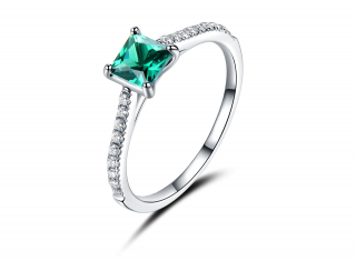 Smaragdový prsten Aida se zirkony AAA, 925/1000  